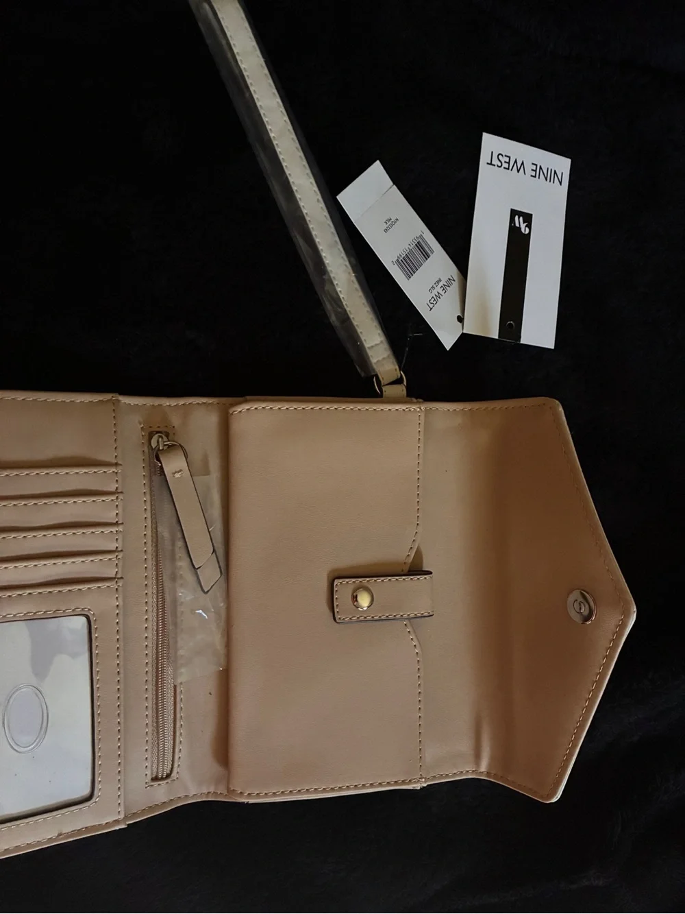 Nine West Cream Quilted Wristlet with Padlock Detail